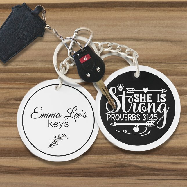 She Is Strong Proverbs Christian Quote Custom Keychain (Creator Uploaded)