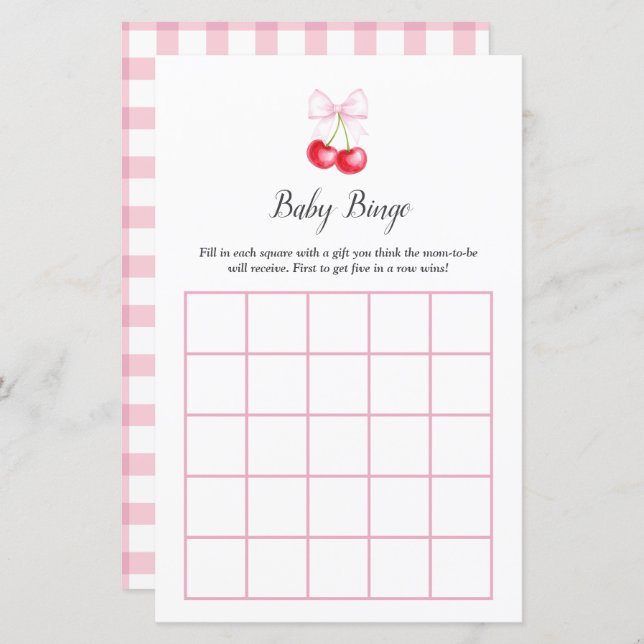 She is The Cherry On Top Baby Shower Bingo Game (Front/Back)