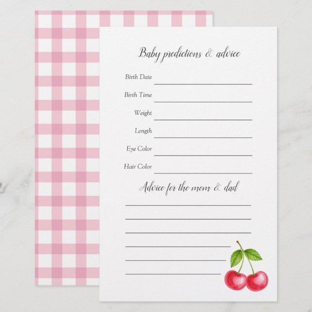 She is The Cherry On Top Baby Shower Guessing Game (Front/Back)