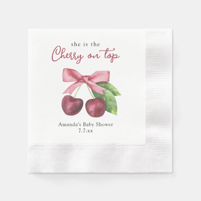 She is the cherry on top baby shower napkins (Front)