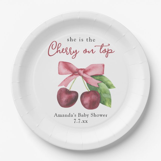 She is the cherry on top baby shower  paper plates (Front)
