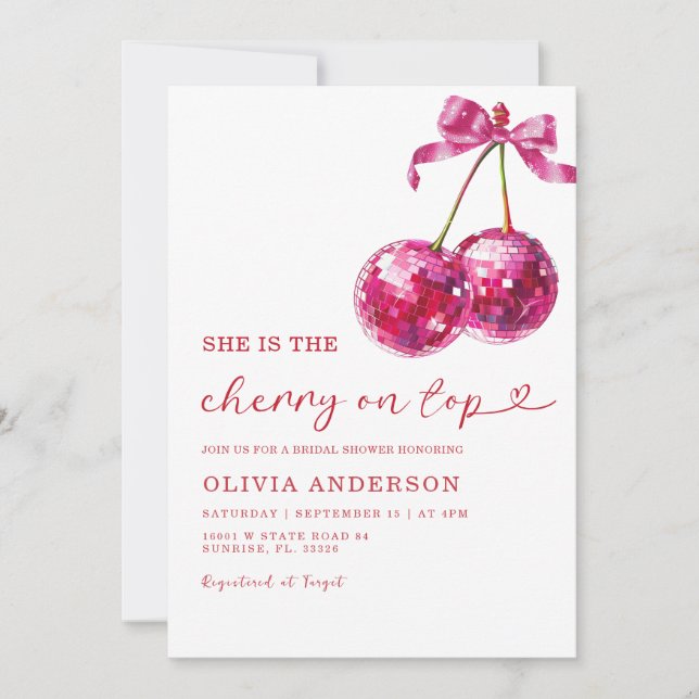 She is the Cherry on Top Bridal Shower Invitation (Front)