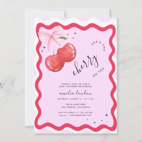 She is the Cherry on Top Coquette Baby Shower Invitation