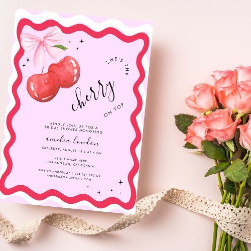 She is the Cherry on Top Coquette Bridal Shower Invitation