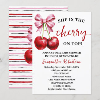 She is the Cherry on Top Pink Coquette Baby Shower Invitation