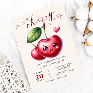 She Is the Cherry on Top Sweet Baby Shower Invitation