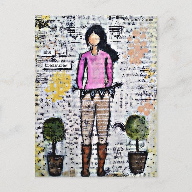 She is Treasured. Mixed Media Original Postcard (Front)