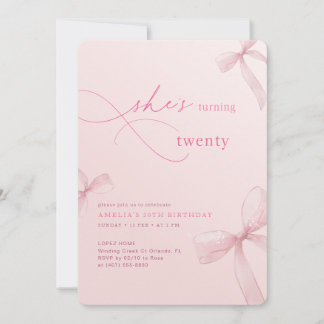 She is Turning Twenty Bow Ribbon 20th Birthday Invitation