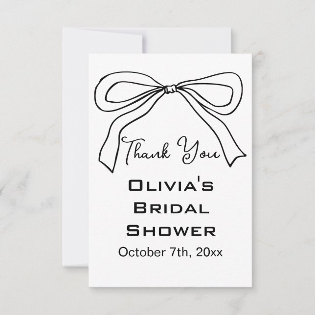 She Is Tying the Knot Black Bow Bridal Shower Thank You Card (Front)