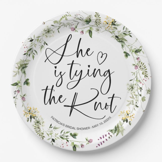 She Is tying The Knot Bridal Shower Paper Plates (Front)