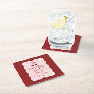She is tying the knot Bridal Shower Square Paper Coaster