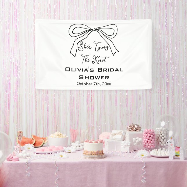 She Is Tying the Knot Cute Black Bow Bridal Shower Banner (Party)