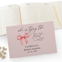 She is tying the knot pink bow Bridal Shower Guest Book