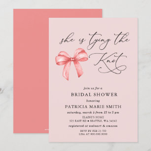 She is tying the knot pink bow Bridal Shower Invitation
