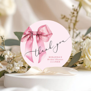 She is tying the knot Pink Bow Bridal Thank you Classic Round Sticker