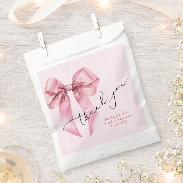 She is tying the knot Pink Bow Bridal Thank you Favor Bag (Clipped)