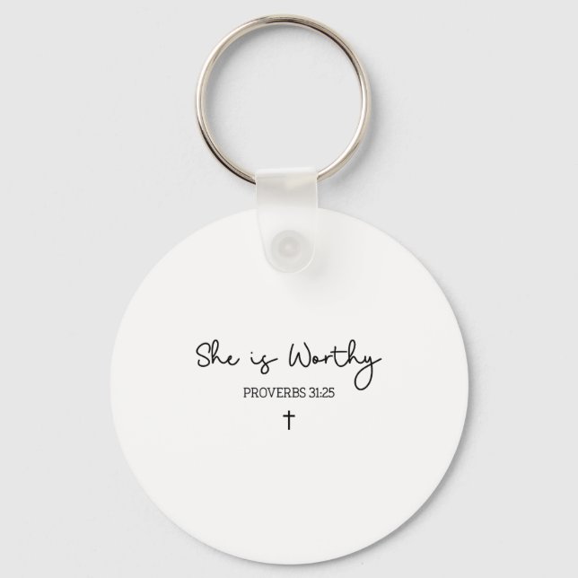 She Is Worthy Proverbs 31_25 Christian Boho Bible  Keychain (Front)