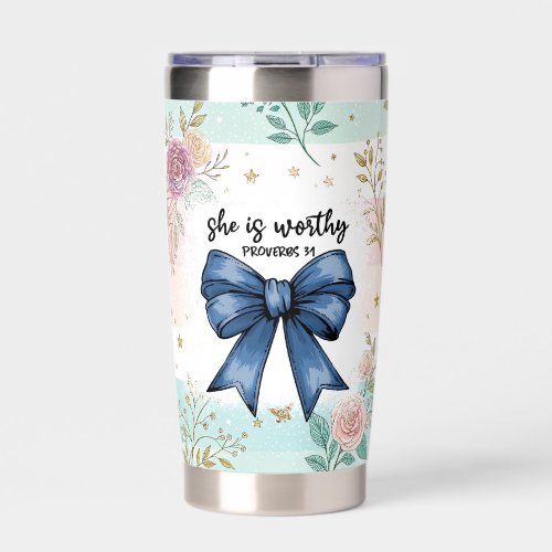 She Is Worthy – Proverbs 31 Floral Christian Insulated Tumbler