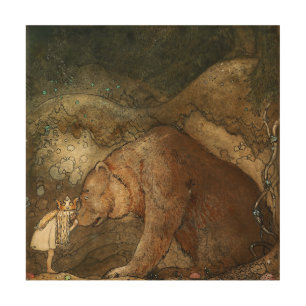“She Kissed the Bear” by John Bauer Wood Wall Art