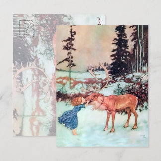 She kissed the Reindeer on the Nose Christmas Postcard