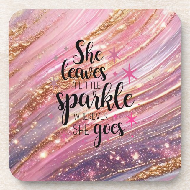 She Leaves A Little Sparkle Brushstrokes & Glitter Beverage Coaster (Front)