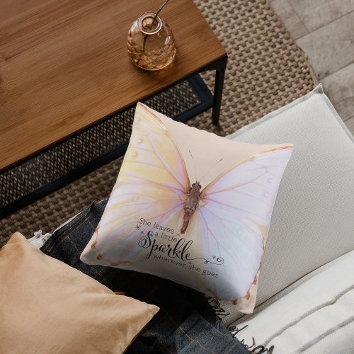 She Leaves A Little Sparkle Butterfly Throw Pillow