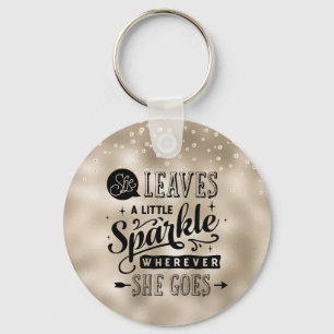 She Leaves a Sparkle on Gold and Pearls Keychain