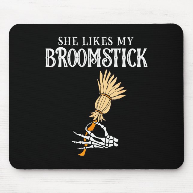 She Likes My Broomstick Couples Pumpkins Skeleton  Mouse Pad (Front)