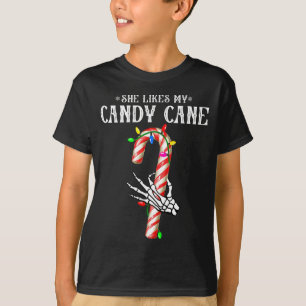 She Likes My Candy Cane Skeleton Couples Christmas T-Shirt