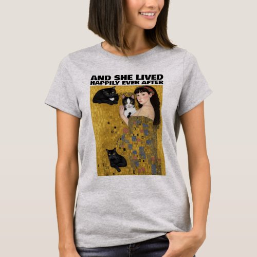 SHE LIVED HAPPILY EVER AFTER CAT MOM T_SHIRTS