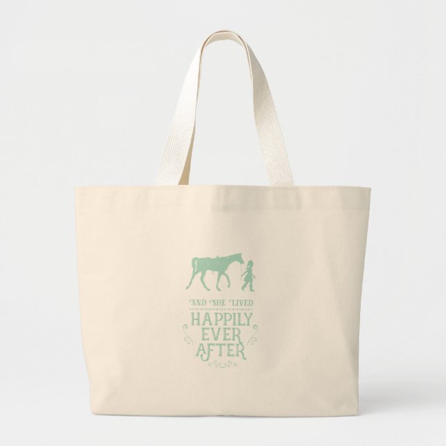 She Lived Happily Ever After Equestrian Horse Large Tote Bag (Front)