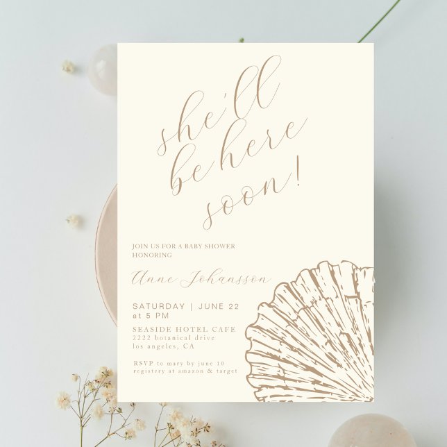 She´ll Be Here Soon Elegant Baby Girl Shower Invitation (Creator Uploaded)