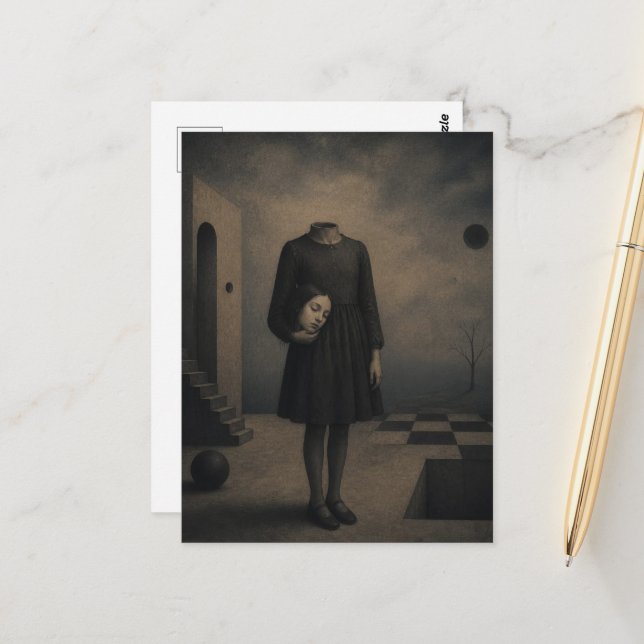 She Lost Her Head Surreal Dark Fantasy Art Postcard (Front/Back In Situ)