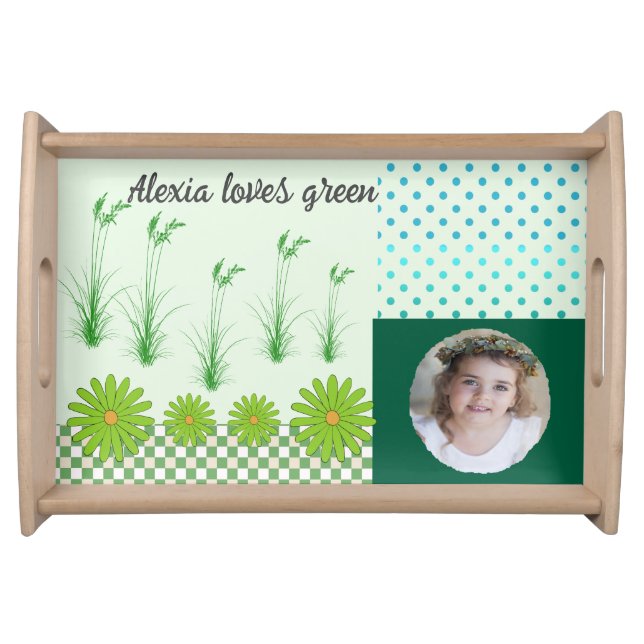 She loves green & Foliage & Custom Photo Serving Tray (Front)