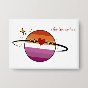 She Loves Her Sunset Lesbian Flag Button