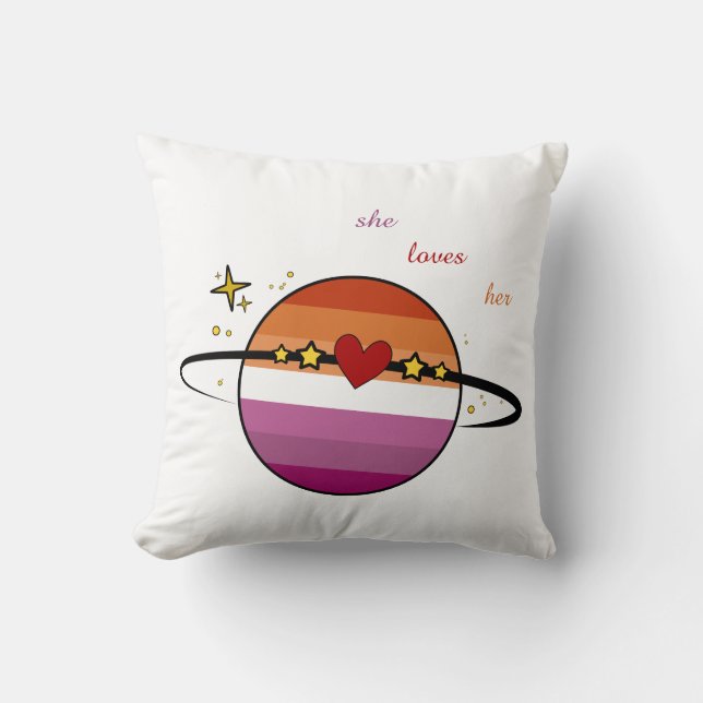 She Loves Her Sunset Lesbian Flag Throw Pillow (Front)