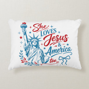 She Loves Jesus and America Too 4th of July Christ Accent Pillow