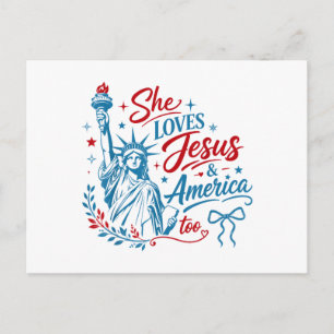 She Loves Jesus and America Too 4th of July Christ Holiday Postcard