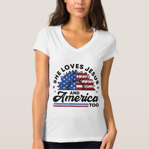 She Loves Jesus And America Too Christian Women US T_Shirt
