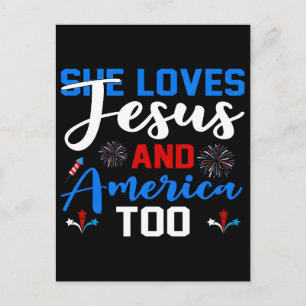 She Loves Jesus And America Too Retro Patriotic Gi Holiday Postcard