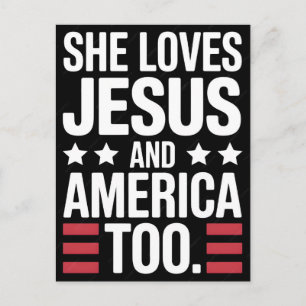 She Loves Jesus And America Too Retro Patriotic Gi Holiday Postcard