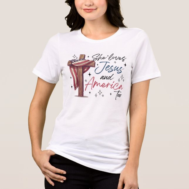  She Loves Jesus and America Too Tri-Blend Shirt (Front)