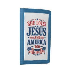 She Loves Jesus and America Too Trifold Wallet
