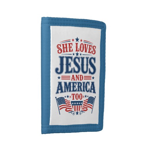 She Loves Jesus and America Too Trifold Wallet