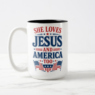 She Loves Jesus and America Too Two-Tone Coffee Mug