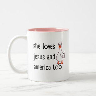 She Loves Jesus and America Too Two-Tone Coffee Mug