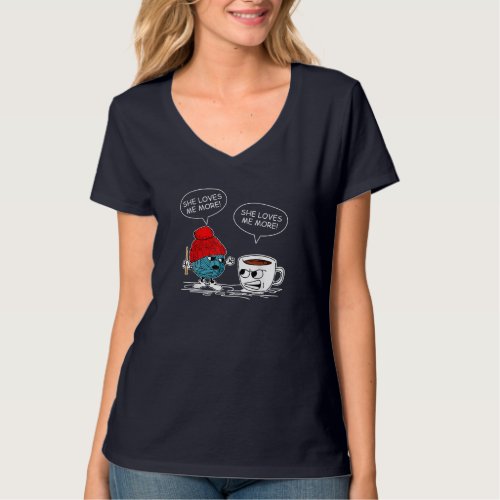 She Loves Me More Crochet Yarn And Coffee Funny Cr T_Shirt