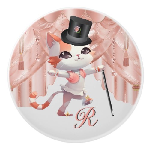 She Loves to Dance Top Hat Cane Monogram Drawer Ceramic Knob