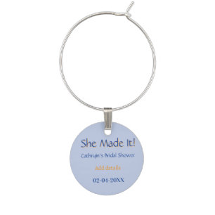 SHE MADE IT BRIDAL SHOWER BLUE ORANGE STYLISH TREN WINE CHARM