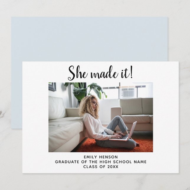 She made it Simple Graduate Photo Graduation  Anno Announcement (Front/Back)